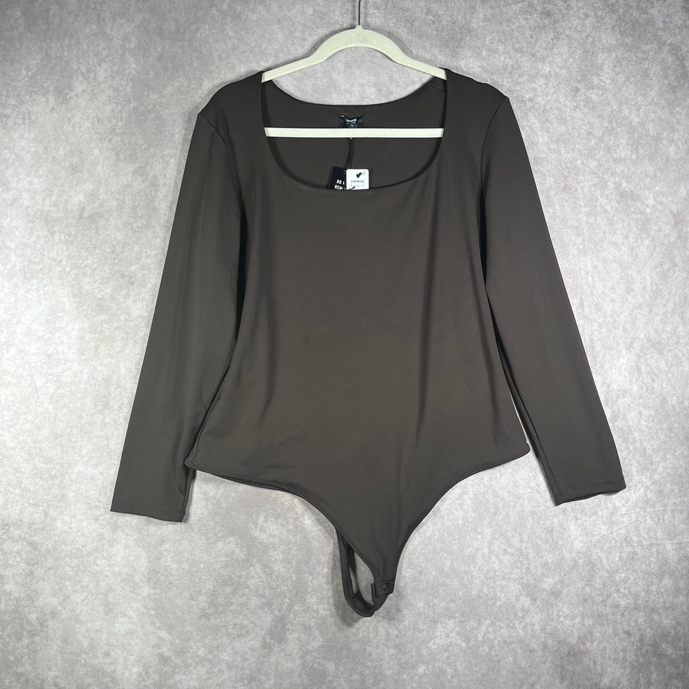 Express Body Contour High Compression Scoop Neck Long Sleeve Bodysuit Womens XL